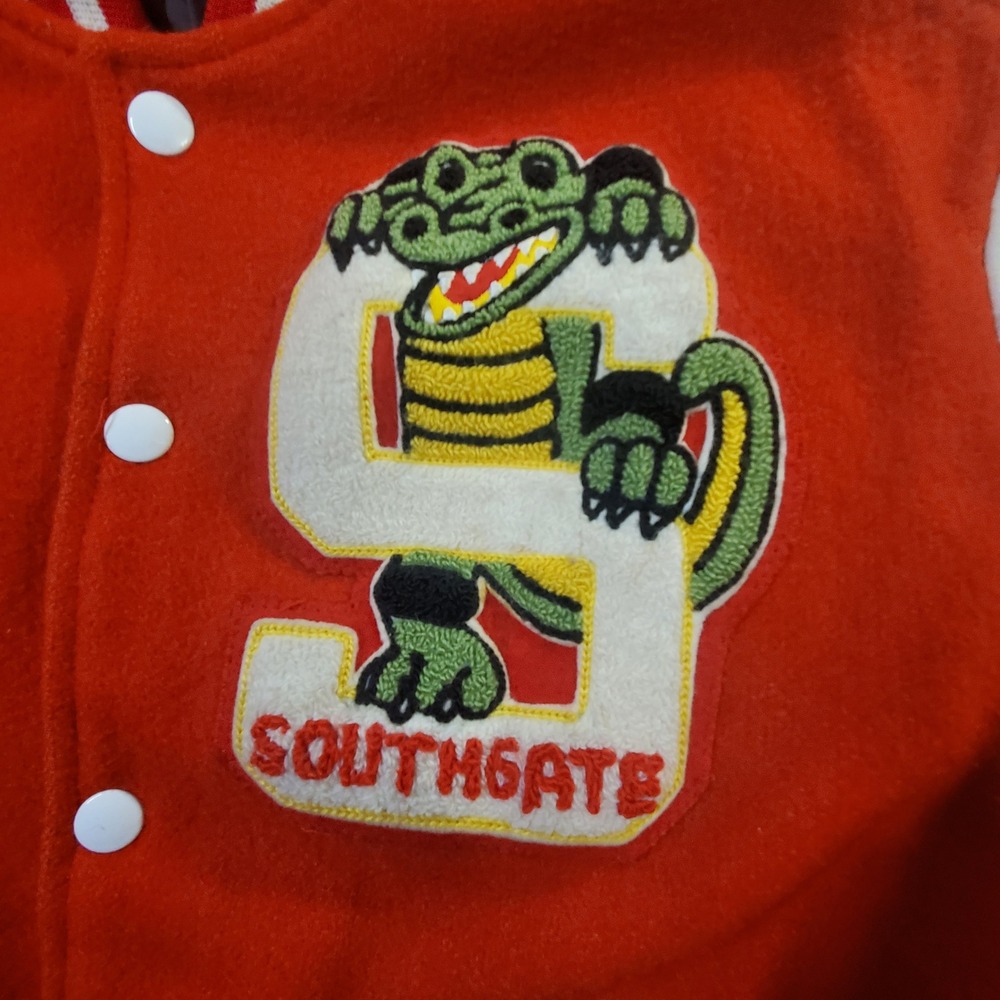 Vtg 90s Southgate Varsity Letterman Jacket Red Leather Wool Gator Bomber Canada - Picture 10 of 13